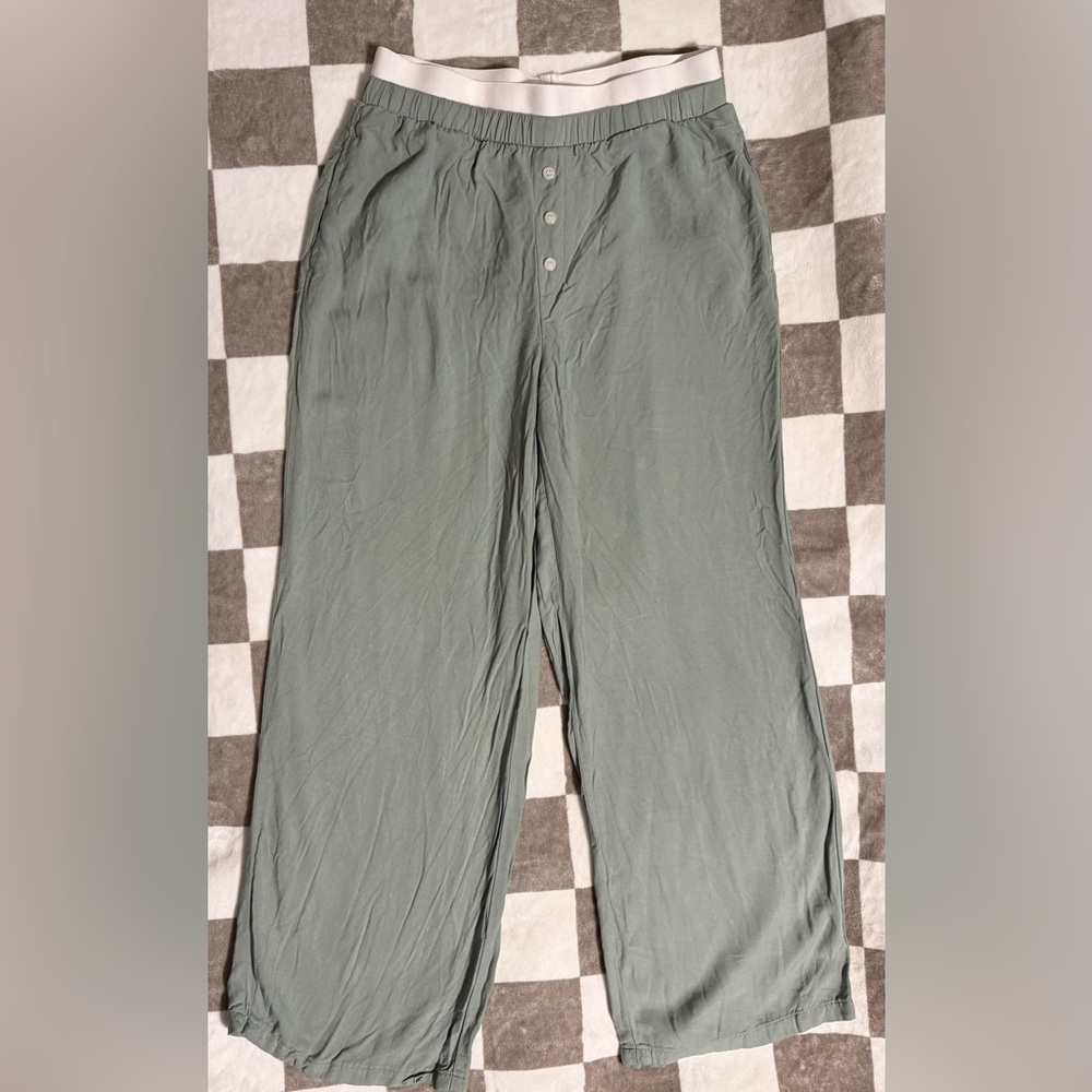 Sincerely Jules Sage Green Lounge Pants with White Waistband